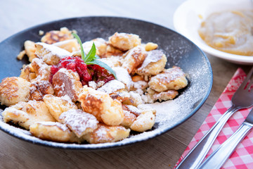 kaiserschmarrn with apple sauce and cranberries jam