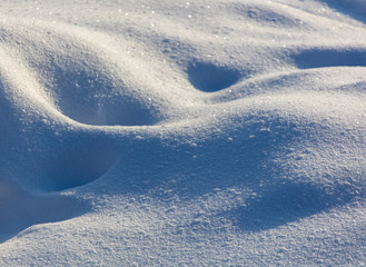 Snow at dawn in the winter sun