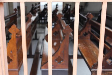 wooden church chair in church