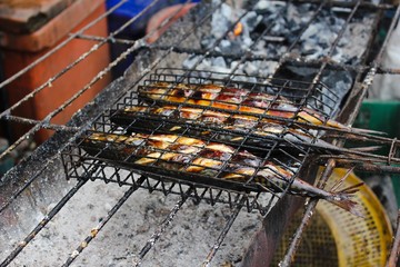 Saba fish grilled on charcoal