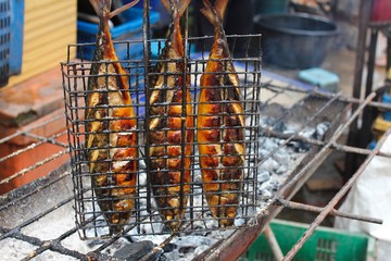 Saba fish grilled on charcoal