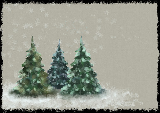 christmas tree, aquarell, green background