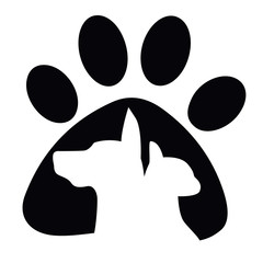 Cat and dog, silhouette, head, paw, vector illustration