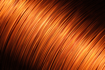Close-up of a large coil of copper wire