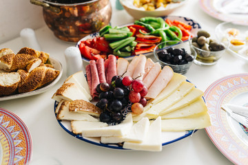 Traditional Turkish homemade breakfast and cheese plate 