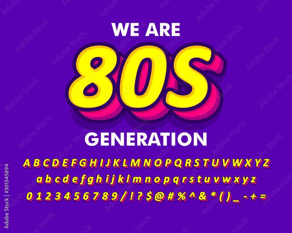 Poster modern retro old pop art font effect with fancy color. typeface for retro and 80s design