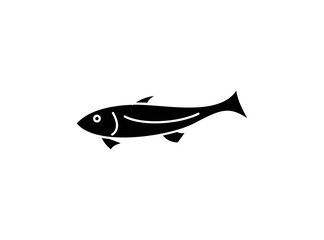 Simple Fish Icon Symbol Template. Fish Concept. Designed in Black Monochrome Style Isolated on White Background. Editable Color. Vector Illustration.