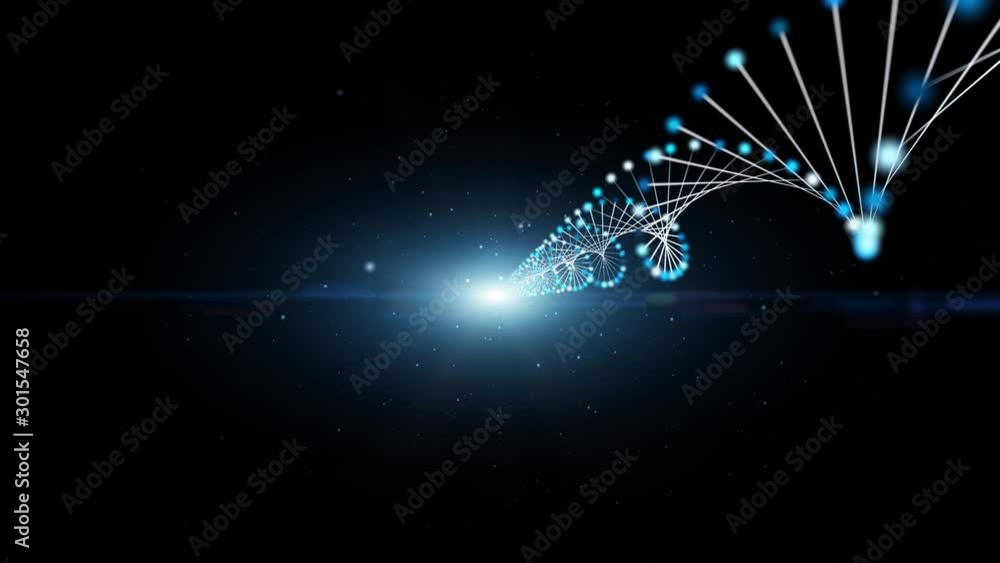 Poster abstract dna molecule rotation on black copy space animation background.