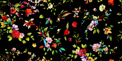 Panele Szklane  Szeroki wzór bezszwowe tło. Piwonia, magnolia, dzikie kwiaty z liściem na czarno. Streszczenie, ręcznie rysowane, wektor - czas.