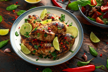 Homemade Grilled Chicken Breast in lime sauce with herbs