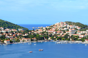 Fototapeta na wymiar Panoramic view (Cityscape) of Dubrovnik (Croatia) with Miniature (Tilt-Shift) Effect