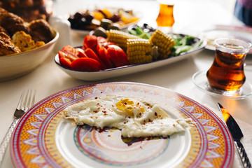 fried eggs and traditional Turkish breakfast