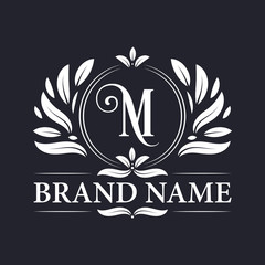 Letter M logo design. Alphabet M luxurious logo, vintage ornamental luxury logo design template.