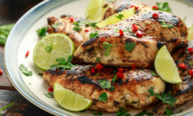 Homemade Grilled Chicken Breast in lime sauce with herbs