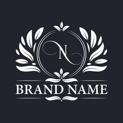Luxurious letter N logo design. Vintage elegant ornamental alphabet N logo design template.