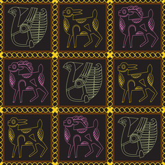 Vintage animal symbols on a dark background