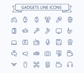 Gadgets line mini icons . Editable stroke. 24x24 px  grid. Pixel Perfect.
