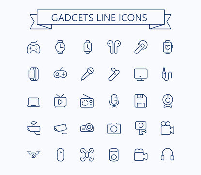 Gadgets line mini icons . Editable stroke. 24x24 px  grid. Pixel Perfect.
