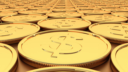 3D rendering gold coins with the dollar
