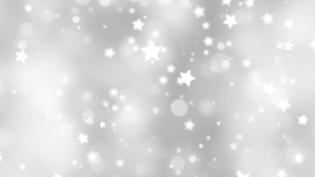Silver shiny christmas stars bokeh copy space animation background.