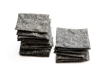 Black Rye Sourdough Crispbread isolated in white