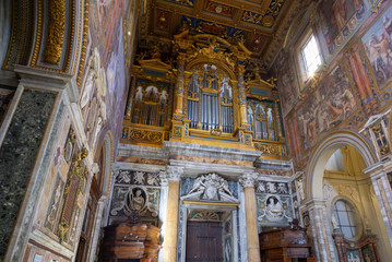 Interior of Archbasilica of St.John Lateran Basilica (Basilica di San Giovanni in Laterano), the monumental Baroque organ by perugian Luca Blasi, Rome, Italy