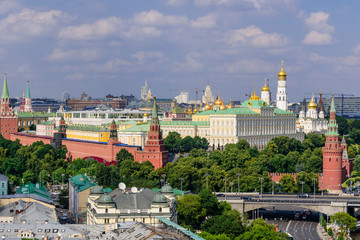 Fototapeta na wymiar Aerial view of Moscow. Moscow Kremlin. Beautiful summer view of Moscow from the observation deck of the Cathedral of Christ the Savior