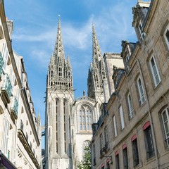 view of the historic Cathedral of Saint Corentin in Quimper