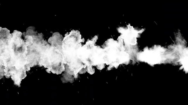 A series of colorfull explosions rapidly covering the field from left to right. Good effect for the appearance of text. Separated on pure black background, contains alpha channel.