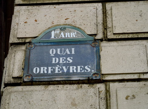 Quai des Orfèvres Paris. France. Plaque de nom de rue.. 