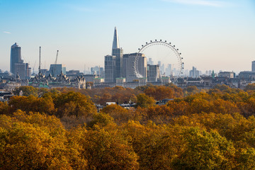 Beautiful London city Autumn Leaves and city skyline 