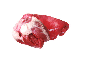 Raw lamb heart isolated on white background