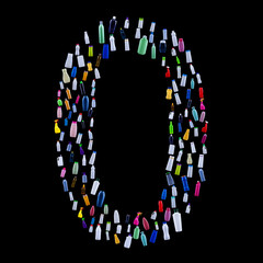 Number zero made of plastic waste bottles