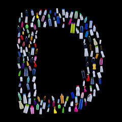Letter D made of plastic waste bottles