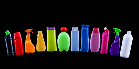Colorful plastic waste bottles in rainbow colors
