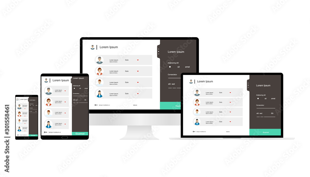 Poster web design. website template for monitor, laptop, tablet, phone. elements for mobile and web applica