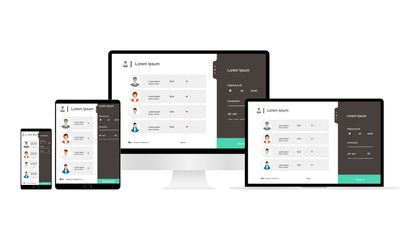 Web Design. Website template for monitor, laptop, tablet, phone. Elements for mobile and web applications. User Interface UI and User Experience UX content organization. landing page, banner.
