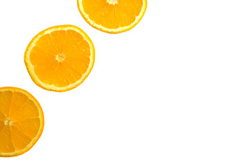 fresh orange slices on white background. space for text