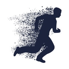 Naklejka premium Businessman running forward. Abstract illustration. Modern lifestyle metaphor. Particles trail
