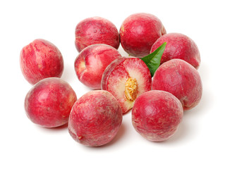 ripe peach on white background