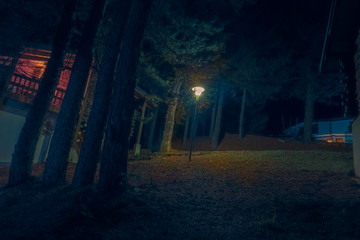 Naklejka premium night view of Mountain Lodge in the cold night calabria (italy)