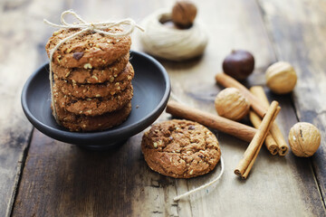 Coffee table. Cup with a hot coffee drink. A set of fragrant cookies for breakfast for the holiday.