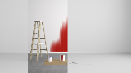 abstract renovated living room with colored strip at the wall - 3D Illustration