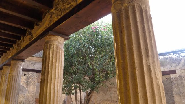 Columns in the Peristyle of an Ancient Roman Villa in Herculaneum, Naples, Italy