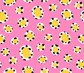 Seamless pink and yellow leopard pattern 80s 90s style.Dalmatian dots.Fashionable colorful exotic animal print
