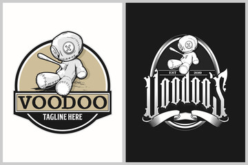 voodoo doll with a fork vector food company logo template - obrazy, fototapety, plakaty
