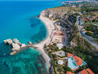 Aerial view of the Riaci rocks, Riaci beach near Tropea, Calabria. italy
