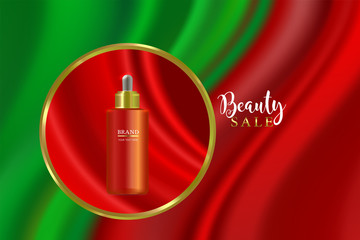 Beauty product ad design, red cosmetic container with holiday concept advertising background ready to use, luxury skin care banner, illustration vector.