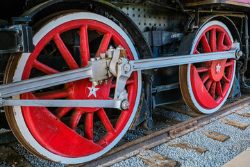Red Train Wheels on Old Train