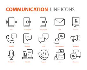 set of communication icons, contact, call, talk.
